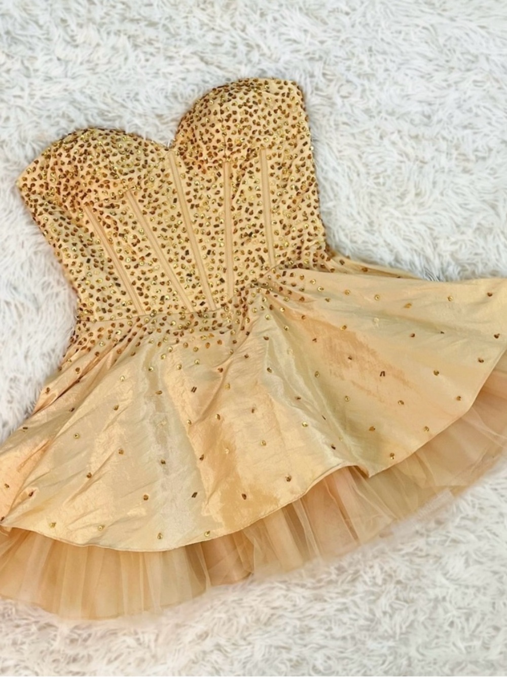 Strapless Gold Embellished Party Dress